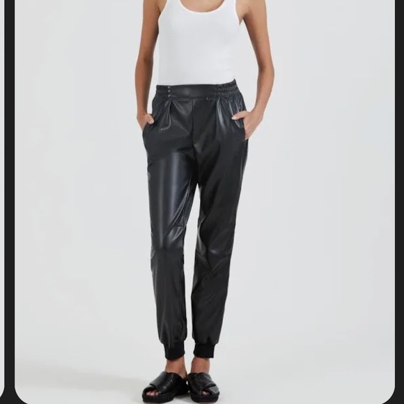 ATM Anthony Thomas Melillo Black Faux Leather Jogger Pants - Picture 15 of 15